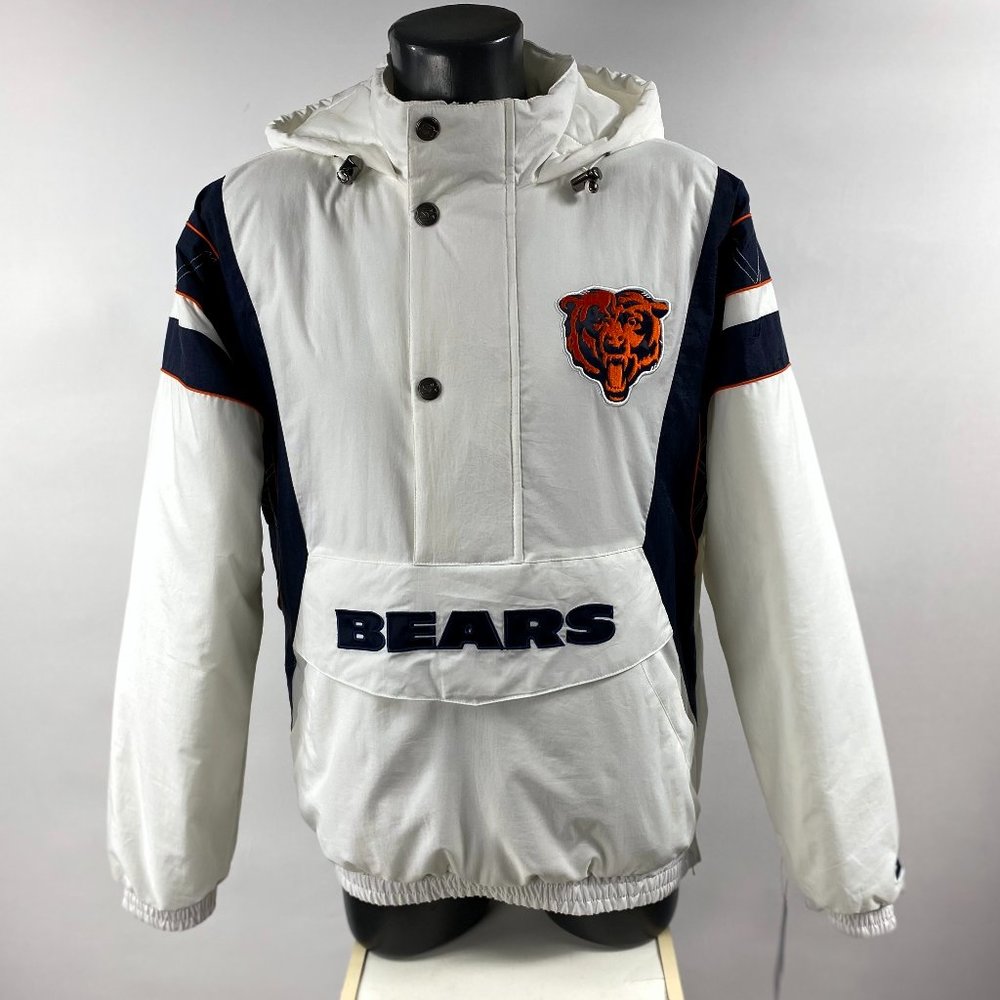 Bears Jacket Chicago STARTER NFL Half Zip Hooded Jacket   M L XL 2X WHITE